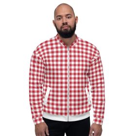 Mens Bomber Jacket / Buffalo Plaid Red And White Stripe - S1