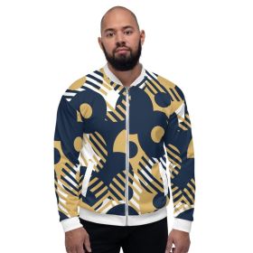 Mens Jacket - Retro Geometric Style Bomber Jacket Blue/multicolor