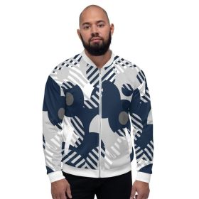 Mens Jacket - Retro Geometric Style Bomber Jacket Blue/grey