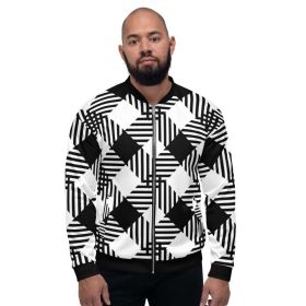 Mens Jacket - Tartan Plaid Colorblock Bomber Jacket Black/white