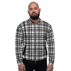 Mens Jacket - Tartan Plaid Edgy Bomber Jacket Black/white