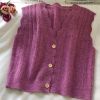 Women's Small Size Autumn Wavy Trim V-Neck Knit Vest Short Sleeveless Vest Coat Tank Top; Purple