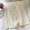 Women's Small Size Autumn Wavy Trim V-Neck Knit Vest Short Sleeveless Vest Coat Tank Top; White
