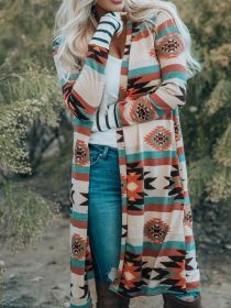 Women's Sweater Multicolor Geometric Color Block Open Front Long Cardigan (Color: Multicolor, size: M)