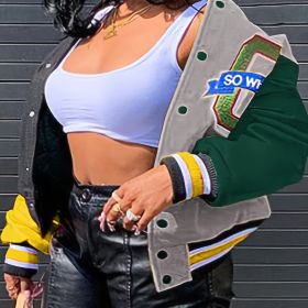 Plus Size Colorblock Long Sleeve Letter Print Jacket; Women's Plus Medium Stretch Button Down Jacket (Color: Grey, size: 3XL(18))