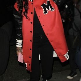 Plus Size Colorblock Button Front Letter Long Baseball Jacket; Women's Plus Casual Street Style Winter Jacket (Color: Red, size: 1XL(14))