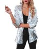 Women's Sequin Blazer, Shimmer Jacket, Casual Long Sleeve Glitter Lapel Coat