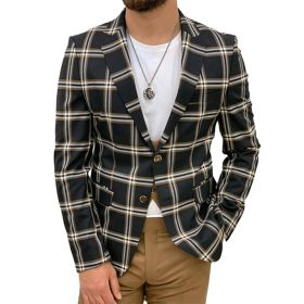 Men's Casual Slim Fit Vintage Sport Coat, Two-Button Single Breasted Jacket (Color: Black, size: L)
