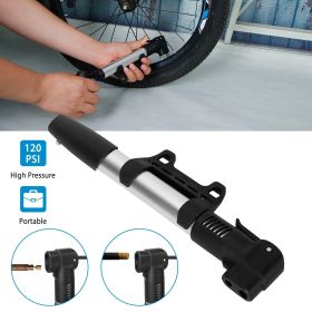 Mini Bike Pump Portable Bicycle Tire Inflator Ball Air Pump w/ Mount Frame For Mountain Road Bike Presta Schrader (Color: SILVER)