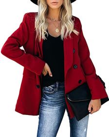 autumn and winter new button coat open Lapel cardigan temperament women's style outside the suit (Color: Red, size: M)
