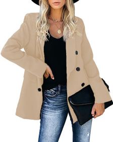 autumn and winter new button coat open Lapel cardigan temperament women's style outside the suit (Color: Khaki, size: L)