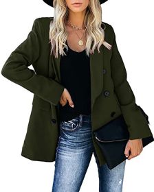 autumn and winter new button coat open Lapel cardigan temperament women's style outside the suit (Color: Army Green, size: L)