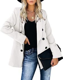 autumn and winter new button coat open Lapel cardigan temperament women's style outside the suit (Color: White, size: L)