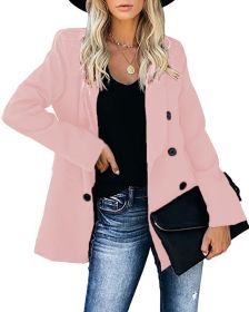 autumn and winter new button coat open Lapel cardigan temperament women's style outside the suit (Color: Pink, size: 2XL)