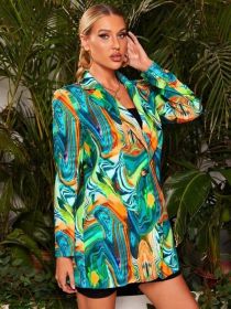 non positioning printing women's casual small suit coat fashion women's wear (Color: Green, size: XL)