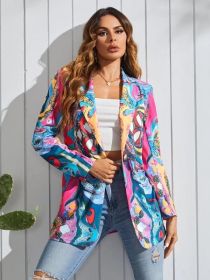 non positioning printing women's casual small suit coat fashion women's wear (Color: Pink, size: 2XL)