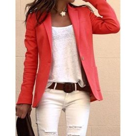 candy color long sleeve small suit commuter slim coat (Color: Watermelon, size: XL)