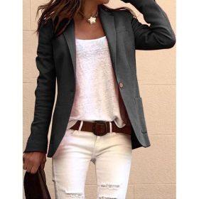 candy color long sleeve small suit commuter slim coat (Color: Black, size: L)