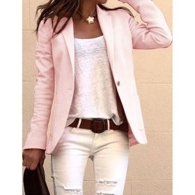 candy color long sleeve small suit commuter slim coat (Color: Pink, size: L)