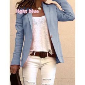 candy color long sleeve small suit commuter slim coat (Color: Light Blue, size: 2XL)