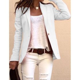 candy color long sleeve small suit commuter slim coat (Color: White, size: L)