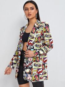 non positioning printing women's casual small suit coat fashion women's wear (Color: Khaki, size: 2XL)
