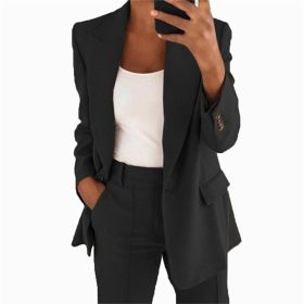Autumn and winter new fashion Lapel slim cardigan temperament suit coat women's wear (Color: Black, size: 5XL)