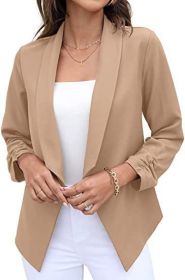 spring and Autumn New Women's suit coat non iron casual suit top professional women's wear (Color: Khaki, size: 3XL)