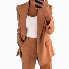 Autumn and winter new fashion Lapel slim cardigan temperament suit coat women's wear (Color: Khaki, size: M)