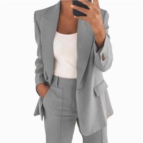 Autumn and winter new fashion Lapel slim cardigan temperament suit coat women's wear (Color: Gray, size: XL)