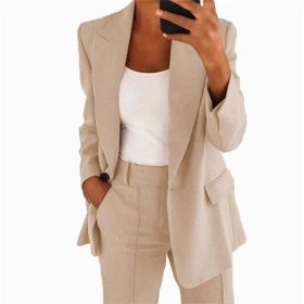 Autumn and winter new fashion Lapel slim cardigan temperament suit coat women's wear (Color: Apricot, size: 4XL)