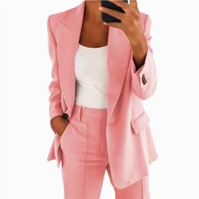 Autumn and winter new fashion Lapel slim cardigan temperament suit coat women's wear (Color: Pink, size: L)