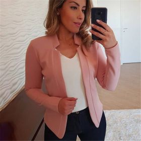 Autumn and winter new solid color leisure professional small suit coat women's wear (Color: Pink, size: L)