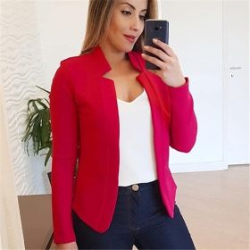 Autumn and winter new solid color leisure professional small suit coat women's wear (Color: Red, size: 2XL)