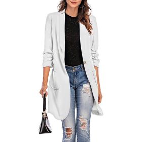 Autumn and winter new 7-sleeve women's wear medium and long pocket coat suit coat (Color: White, size: L)