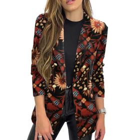 fashion autumn winter new print small suit one piece long sleeve autumn winter suit coat (Color: brick red, size: 3XL)