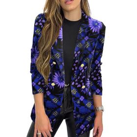fashion autumn winter new print small suit one piece long sleeve autumn winter suit coat (Color: Blue, size: XL)