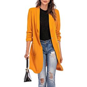 Autumn and winter new 7-sleeve women's wear medium and long pocket coat suit coat (Color: Yellow, size: XL)