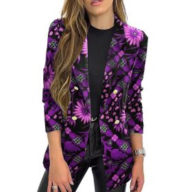 fashion autumn winter new print small suit one piece long sleeve autumn winter suit coat (Color: Purple, size: XL)