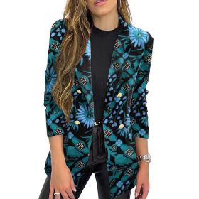 fashion autumn winter new print small suit one piece long sleeve autumn winter suit coat (Color: Sky Blue, size: S)