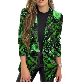 fashion autumn winter new print small suit one piece long sleeve autumn winter suit coat (Color: Green, size: L)
