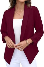 spring and Autumn New Women's suit coat non iron casual suit top professional women's wear (Color: Wine, size: S)