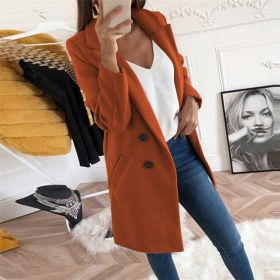 new solid Lapel medium long button tweed coat women (Color: Caramel, size: M)