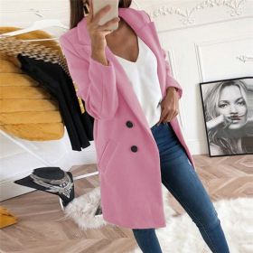 new solid Lapel medium long button tweed coat women (Color: Pink, size: S)