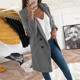 new solid Lapel medium long button tweed coat women (Color: Gray, size: 3XL)