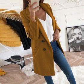 new solid Lapel medium long button tweed coat women (Color: Camel, size: XL)