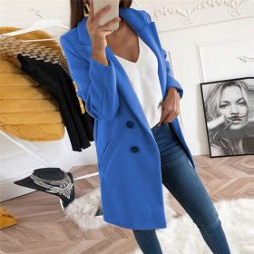 new solid Lapel medium long button tweed coat women (Color: Sky Blue, size: 3XL)