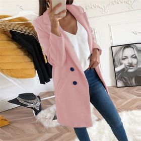 new solid Lapel medium long button tweed coat women (Color: Blush, size: XL)