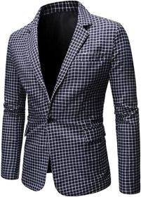 Men's Plaid Suit Jacket Casual One Button Regular Fit Blazer Classic Plaid Sport Coat Stylish Dress Coat (Color: black2, size: M)
