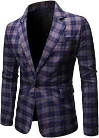 Men's Plaid Suit Jacket Casual One Button Regular Fit Blazer Classic Plaid Sport Coat Stylish Dress Coat (Color: blue1, size: S)